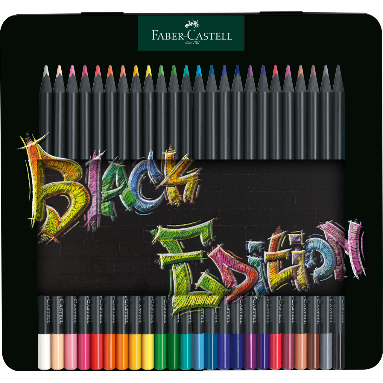 Creioane colorate set 24 culori Black Edition cutie metal Faber-Castell
