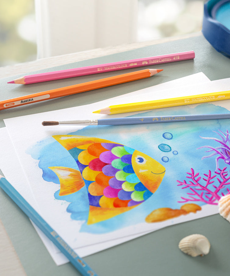 Creioane colorate acuarelabile set 12 culori + pensula Faber-Castell