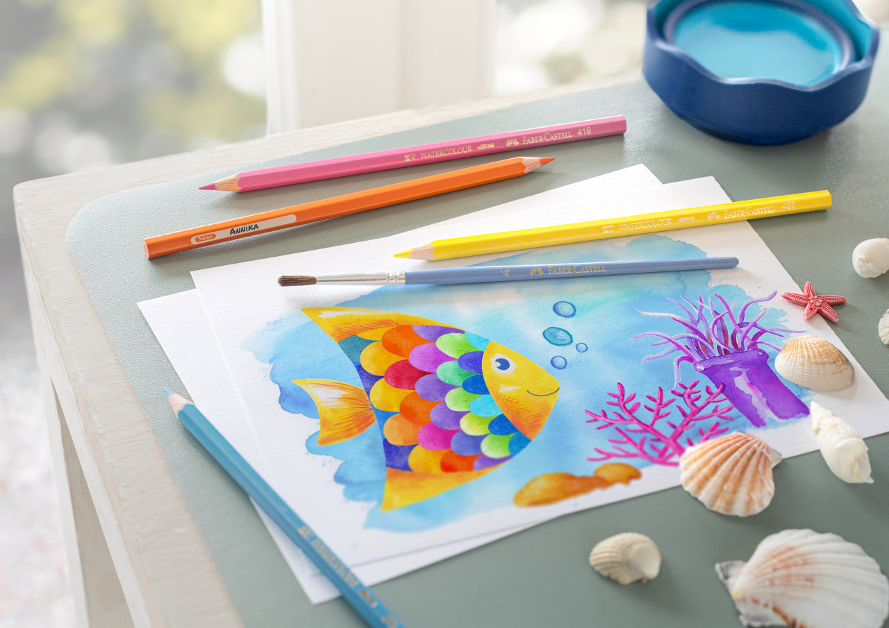 Creioane colorate acuarelabile set 12 culori + pensula Faber-Castell