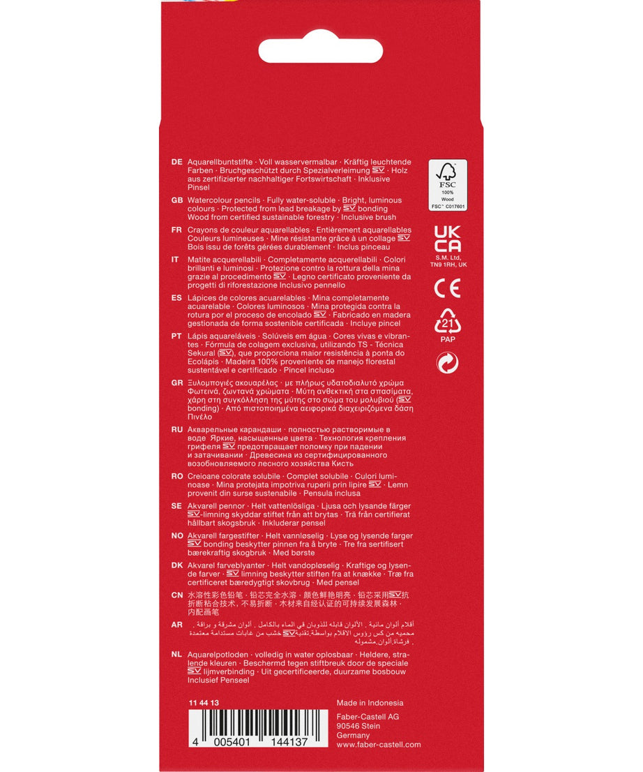 Creioane colorate acuarelabile set 12 culori + pensula Faber-Castell