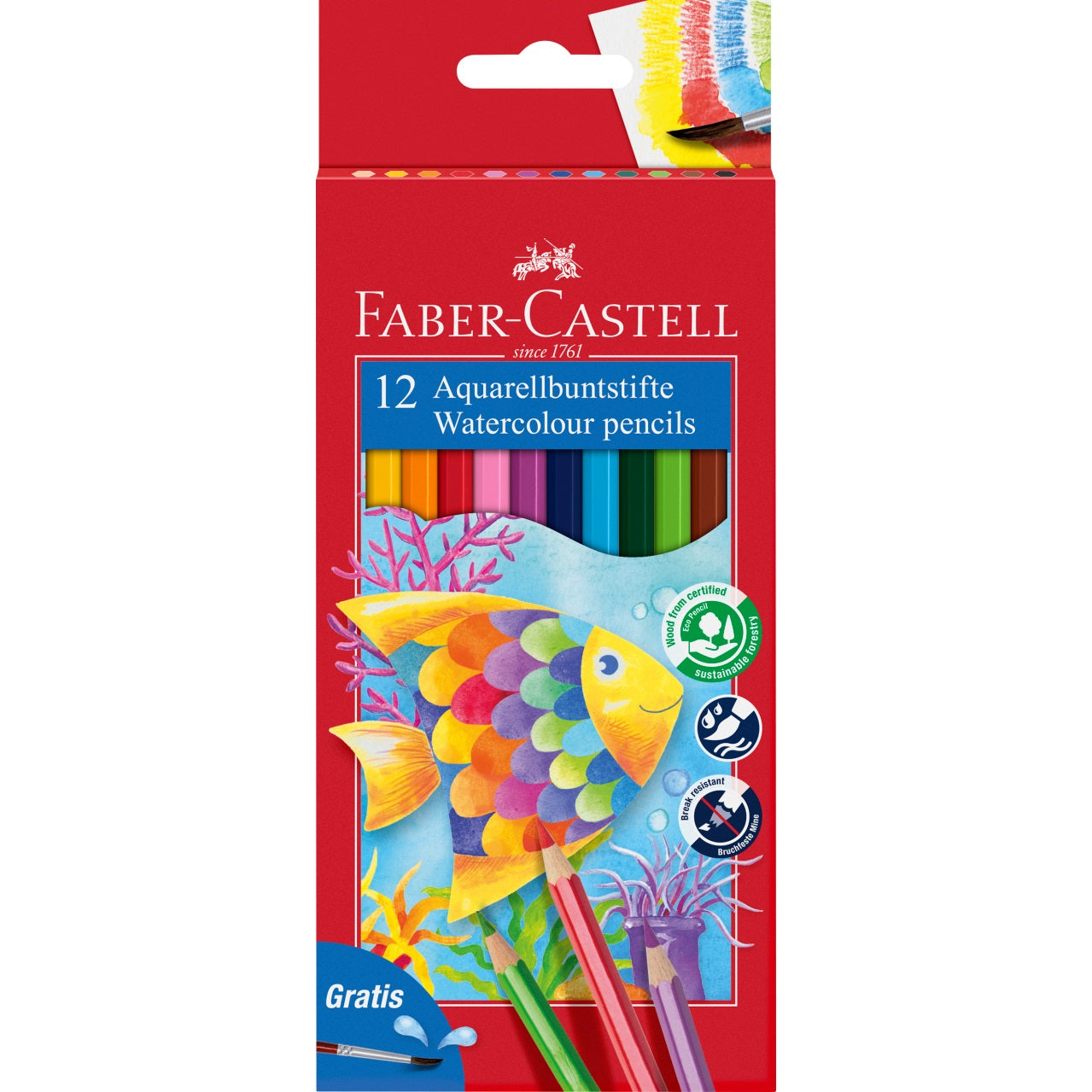 Creioane colorate acuarelabile set 12 culori + pensula Faber-Castell