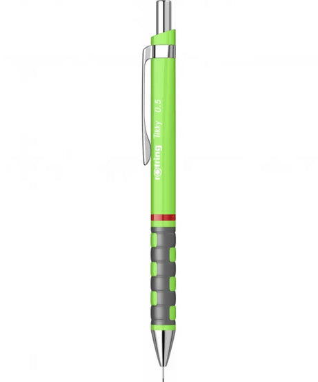 Creion mecanic Rotring Tikky 0.5 Green Neon, portmină profesional cu design ergonomic și culoare verde neon vibrantă. Ideal pentru desen tehnic, schițe, notițe și scris zilnic. Creionul Rotring oferă grip cauciucat antiderapant, mecanism fiabil și corp rezistent, perfect pentru birou, școală și arhitecți.