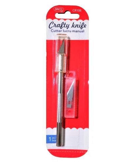 Cutter lucru manual CR108 – cuțit de precizie pentru tăiere fină în artă, bricolaj, hobby și modelism. Cutter artistic cu lamă ascuțită și mâner ergonomic, ideal pentru hârtie, carton, spumă sau materiale ușoare. Cutter profesional pentru lucru manual, craft, școală și proiecte DIY.