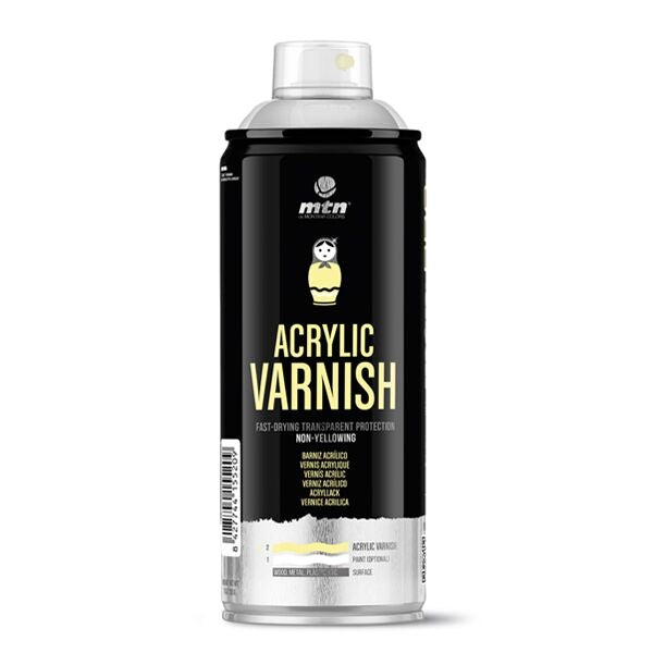 Acuarella - culori acrilice, accesorii papetarie, pensule, carioci si markere etc Vernis acrilic spray MTN - lucios - Spray vernis acrilic MTN PRO din categoria Hardware > Building Consumables > Protective Coatings & Sealants > Protective Coatings, recomandat pentru desen si activitati creative, produs original disponibil din stoc