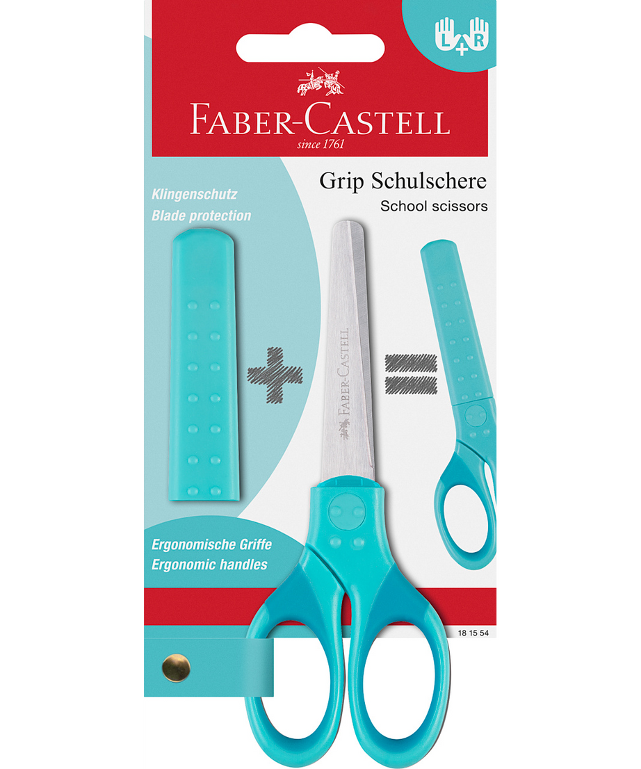 Foarfeca scolara cu protectie grip turcoaz Faber-Castell