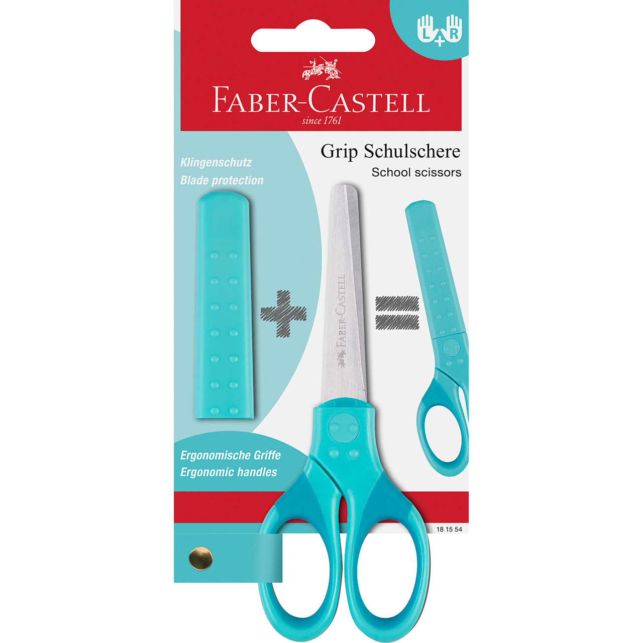 Foarfeca scolara cu protectie grip turcoaz Faber-Castell