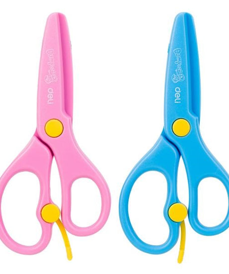 Foarfecă școlară Deli 13 cm – lamă din plastic, mecanism cu arc, culori asortate