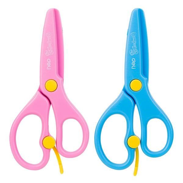Foarfecă școlară Deli 13 cm – lamă din plastic, mecanism cu arc, culori asortate