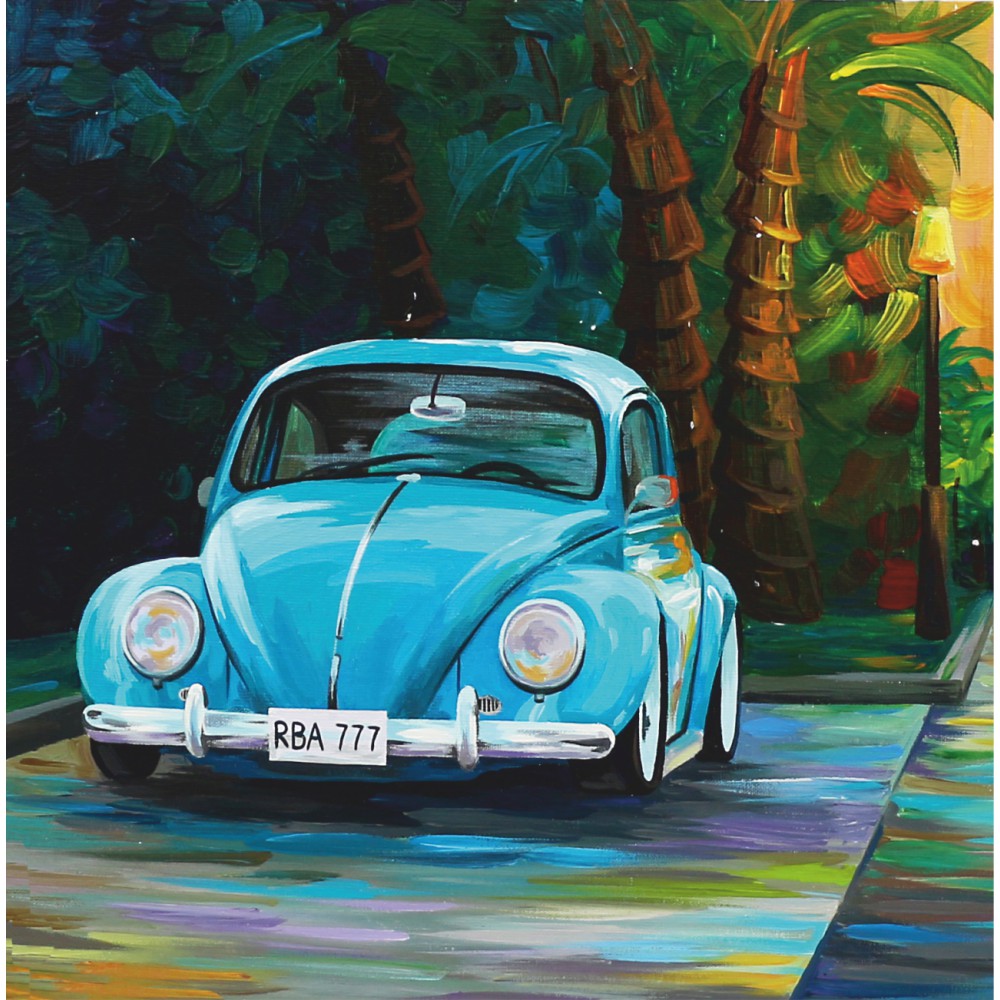 Acuarella - culori acrilice, accesorii papetarie, pensule, carioci si markere etc - Carton panzat predesenat Rosa Gallery 30x30cm Blue car din categoria , recomandat pentru desen si activitati creative, produs original disponibil din stoc