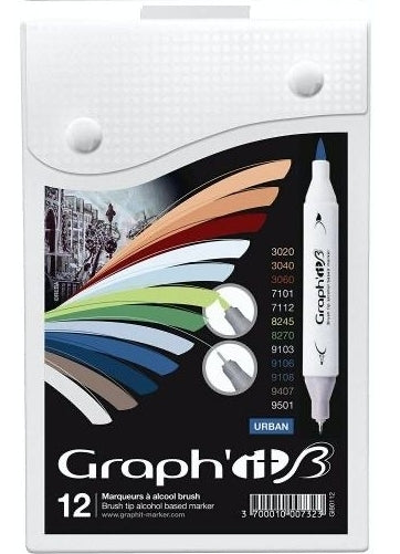 Set carioci Graphit brush marker 12 - Mix Greys -  din categoria , util pentru elevi, studenti si profesori, alegere inspirata pentru papetarie moderna