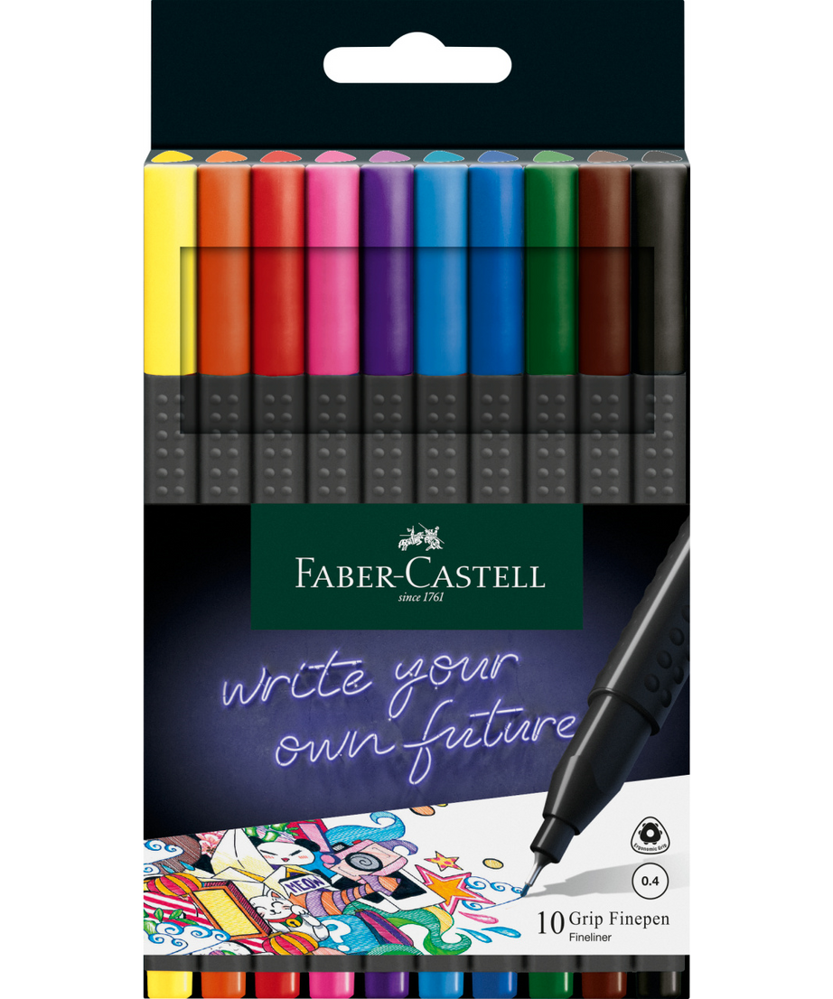 Liner 0.4 mm set 10 culori grip Faber-Castell