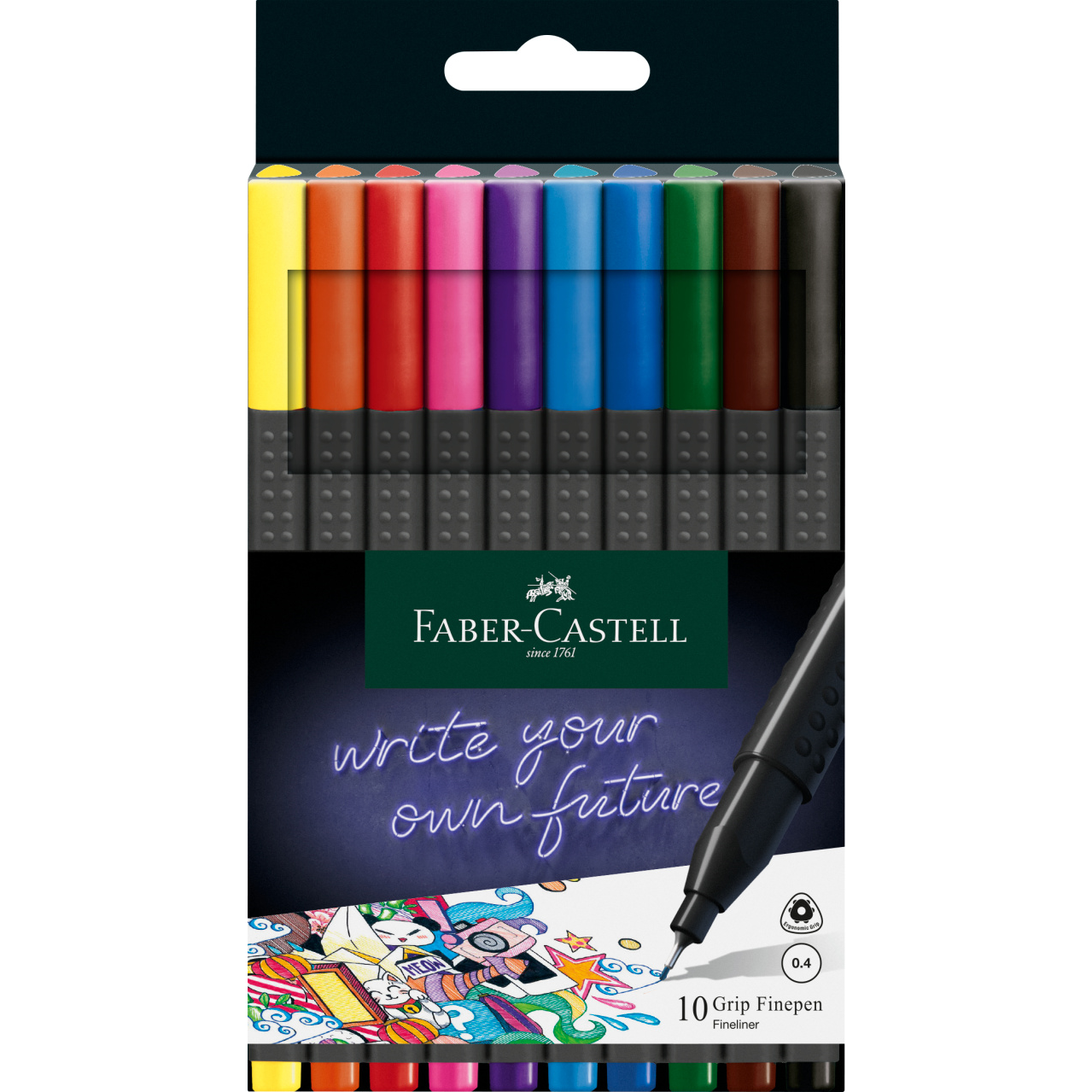 Liner 0.4 mm set 10 culori grip Faber-Castell