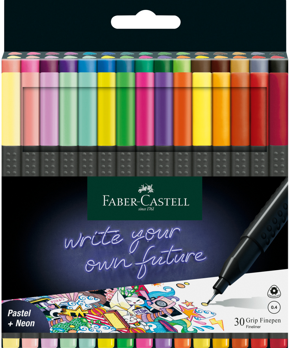 Liner 0.4 mm set 30 culori grip Faber-Castell