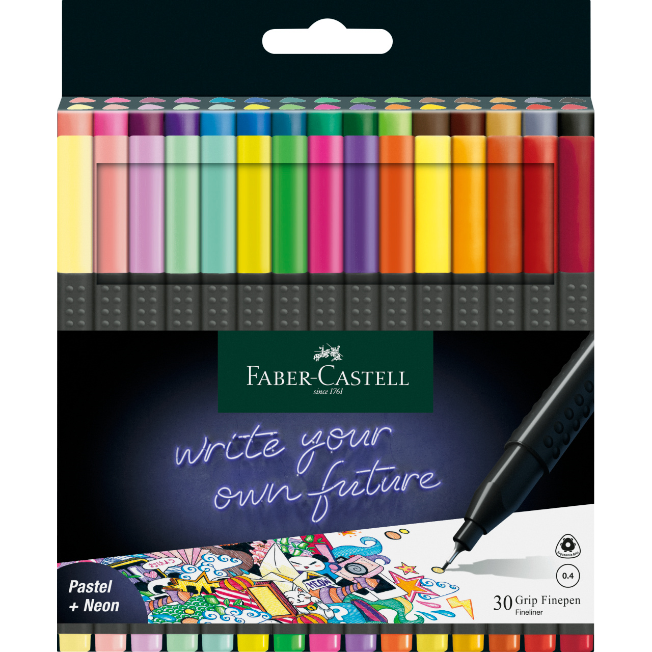 Liner 0.4 mm set 30 culori grip Faber-Castell