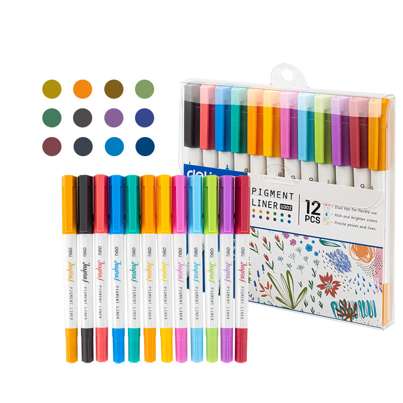 Liner pigment 2 capete 0.5/1 mm set 12 culori Inspira Deli