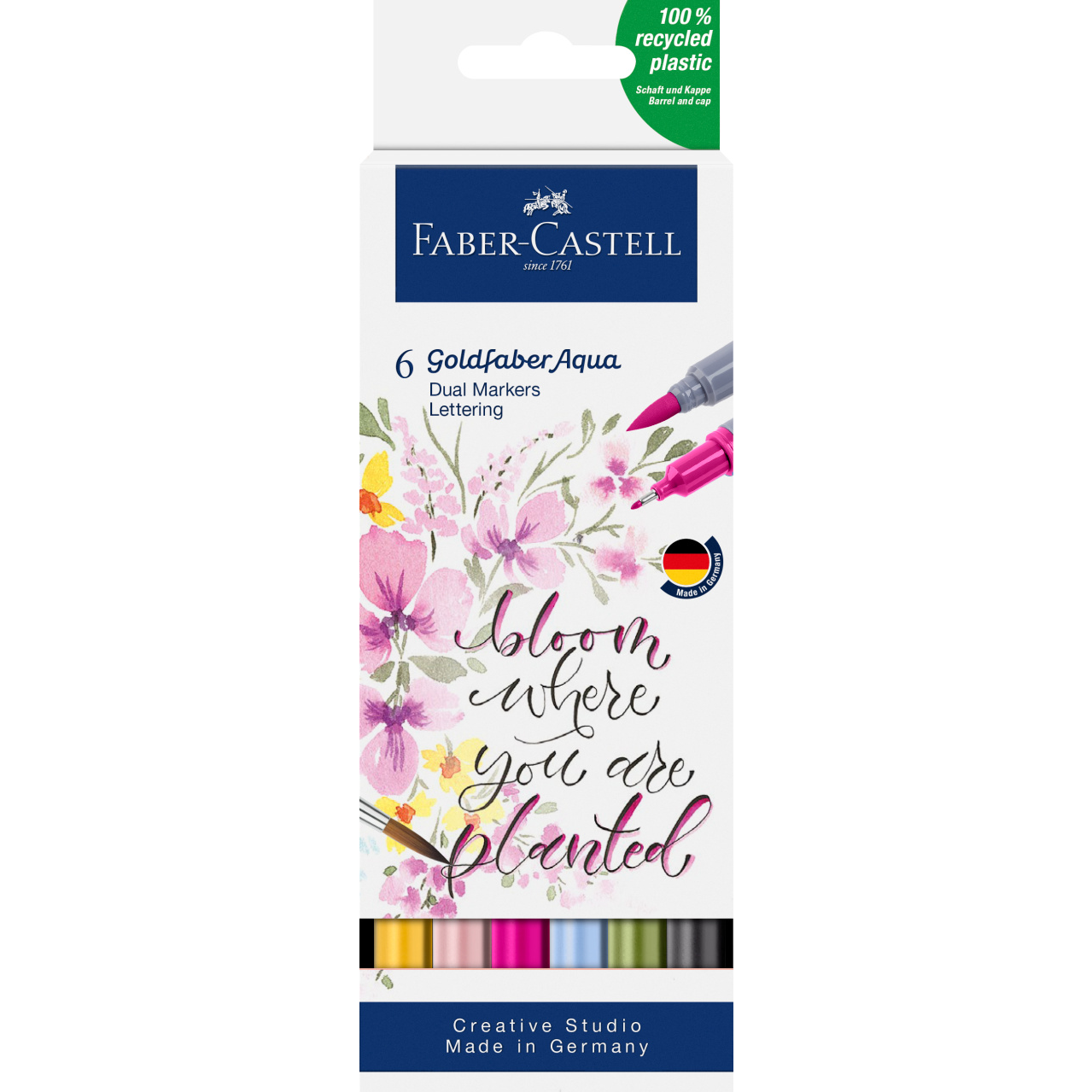 Acuarella - culori acrilice, accesorii papetarie, pensule, carioci si markere etc - Marker acuarelabil 2 capete set 6 culori Lettering Goldfaber Faber-Castell din categoria , recomandat pentru desen si activitati creative, calitate premium pentru rezultate excelente
