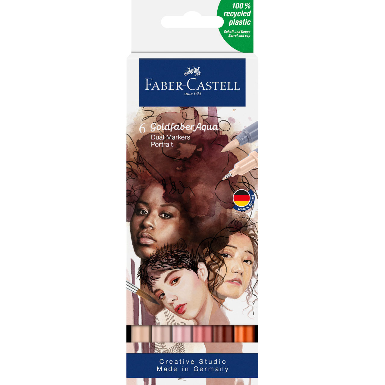 Acuarella - culori acrilice, accesorii papetarie, pensule, carioci si markere etc - Marker acuarelabil 2 capete set 6 culori Portret Goldfaber Faber-Castell din categoria , perfect pentru birou si organizare eficienta, pret avantajos in magazin online