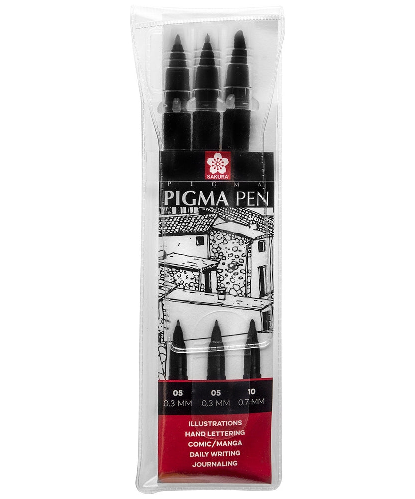 Set 3 markere Sakura Pigma Professional Pen Black 0.3/0.7 mm