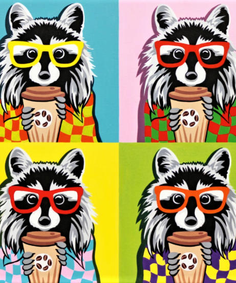 Acuarella - culori acrilice, accesorii papetarie, pensule, carioci si markere etc - Carton panzat predesenat Rosa Gallery 30x30cm "Pop Art Racoon" din categoria , perfect pentru birou si organizare eficienta, produs original disponibil din stoc