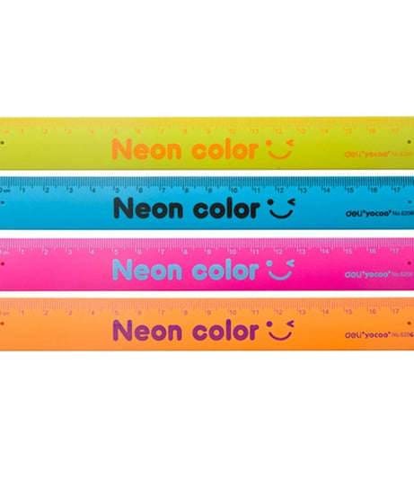 Rigla flexibila Deli 18 cm din otel cauciucat colorat – design inovator si culori neon