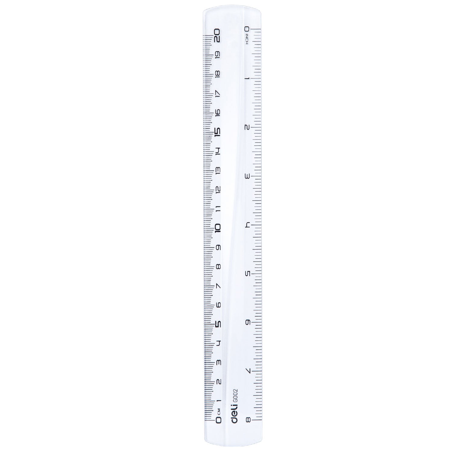 Rigla Deli 20 cm transparentă – riglă din plastic clar, ideală pentru școală, birou și desen tehnic. Instrument de măsură precis și rezistent, perfect pentru elevi, studenți și profesioniști. Riglă de calitate Deli, ușor de utilizat pentru măsurători și trasare linii.