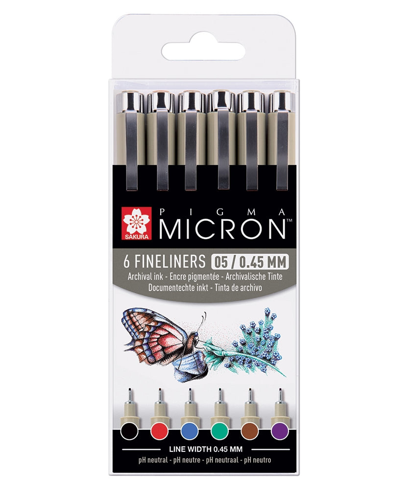 Acuarella - culori acrilice, accesorii papetarie, pensule, carioci si markere etc - Set 6 linere Pigma Micron 05 Basic Colors Wallet din categoria Office Supplies > Office Instruments > Writing & Drawing Instruments > Markers & Highlighters > Markers, potrivit pentru uz profesional si hobby, calitate premium pentru rezultate excelente
