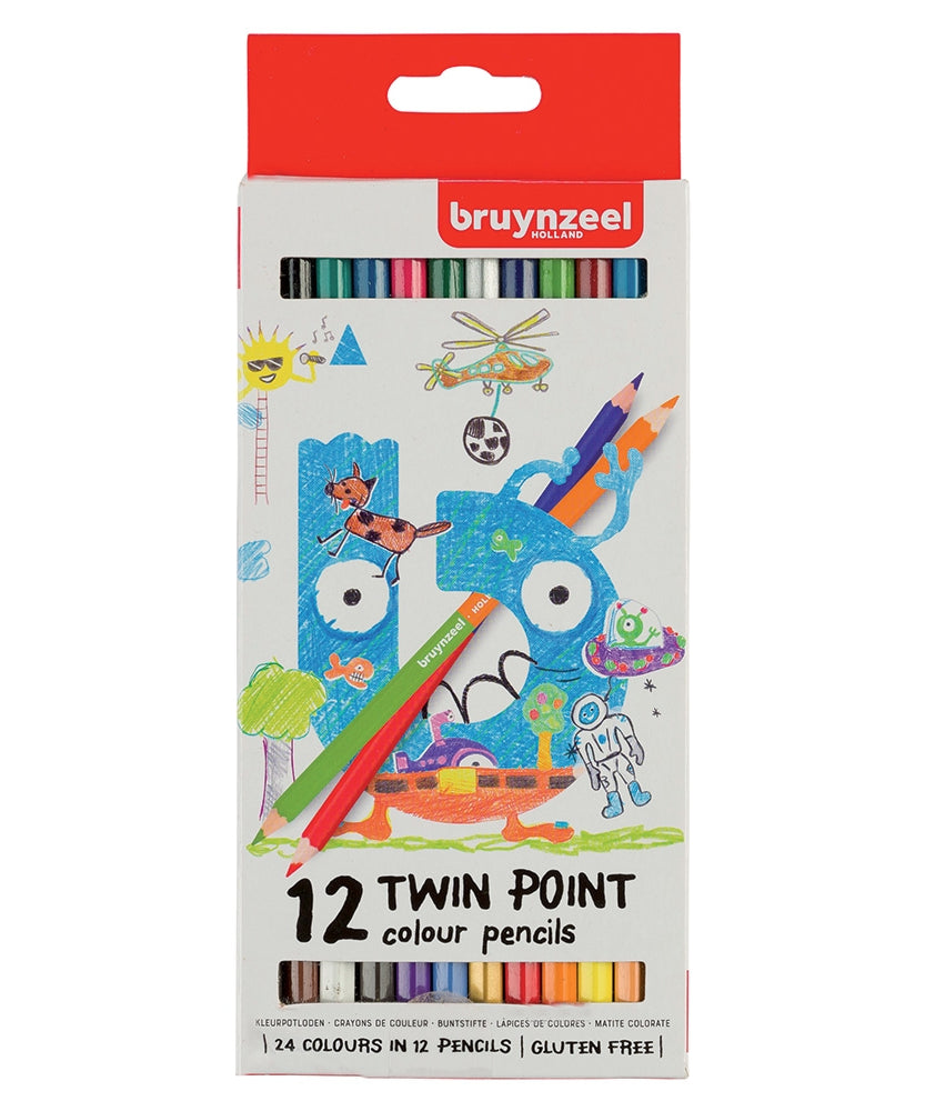 Acuarella - culori acrilice, accesorii papetarie, pensule, carioci si markere etc - Set 12 creioane colorate duble Bruynzeel din categoria Office Supplies > Office Instruments > Writing & Drawing Instruments > Pens & Pencils > Pencils > Art Pencils, potrivit pentru uz profesional si hobby, alegere inspirata pentru papetarie moderna