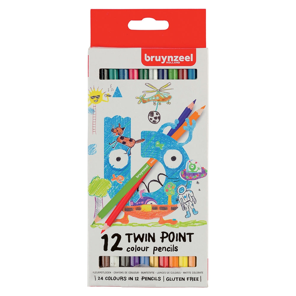 Acuarella - culori acrilice, accesorii papetarie, pensule, carioci si markere etc - Set 12 creioane colorate duble Bruynzeel din categoria Office Supplies > Office Instruments > Writing & Drawing Instruments > Pens & Pencils > Pencils > Art Pencils, potrivit pentru uz profesional si hobby, alegere inspirata pentru papetarie moderna