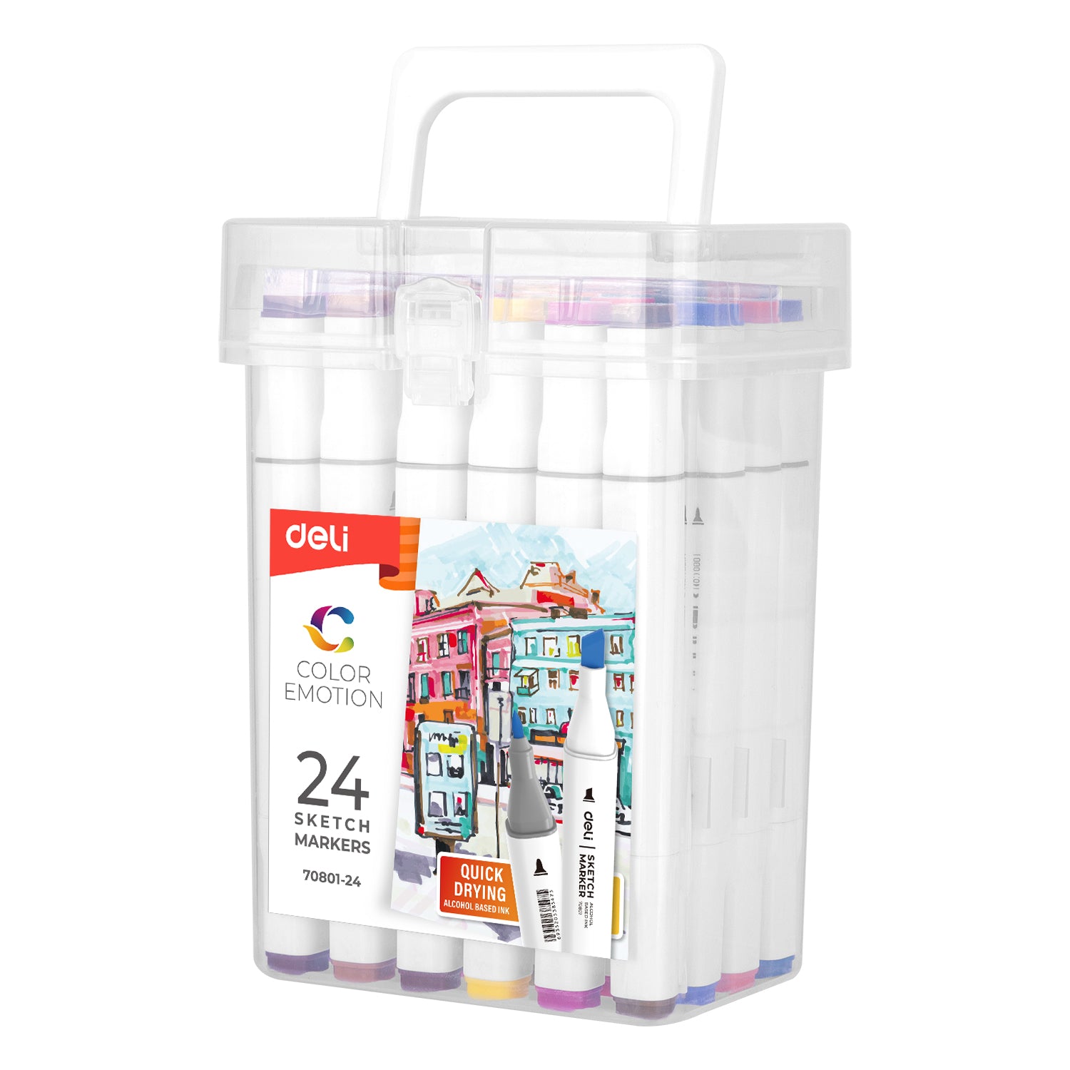 Markere sketching set de 24 bucati cu varf dublu 1mm/7mm Deli