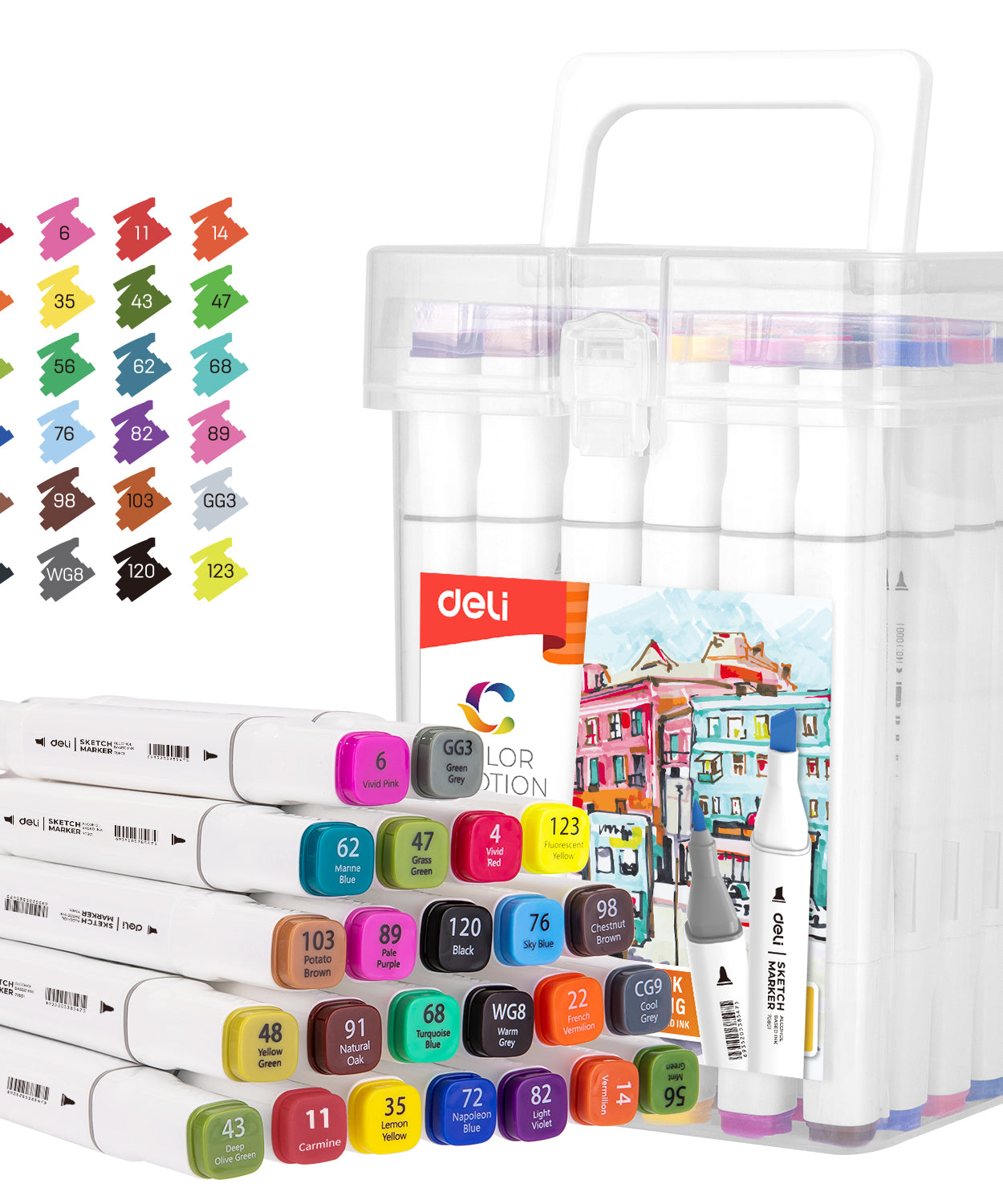 Markere sketching set de 24 bucati cu varf dublu 1mm/7mm Deli
