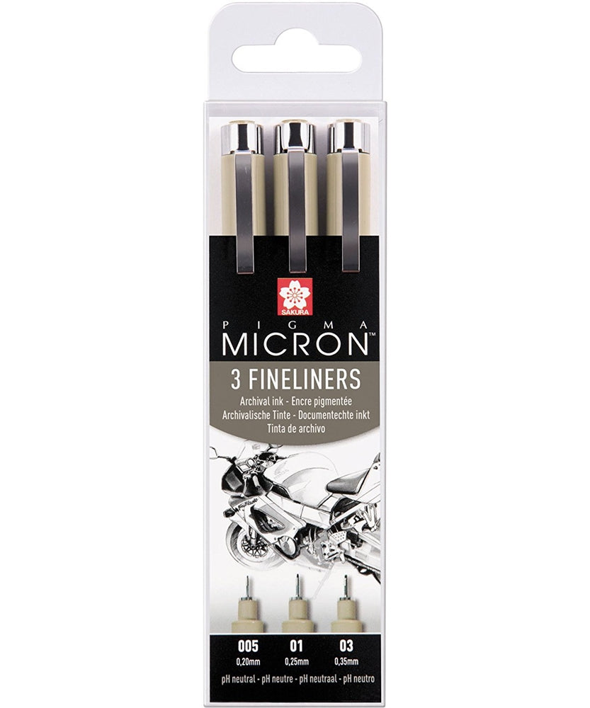 Acuarella - culori acrilice, accesorii papetarie, pensule, carioci si markere etc - Set 3 Linere Sakura Pigma Micron diverse grosimi din categoria Arts & Entertainment > Hobbies & Creative Arts > Arts & Crafts > Art & Crafting Materials > Craft Paint, Ink & Glaze > Art Ink > Drawing Ink, recomandat pentru desen si activitati creative, produs original disponibil din stoc