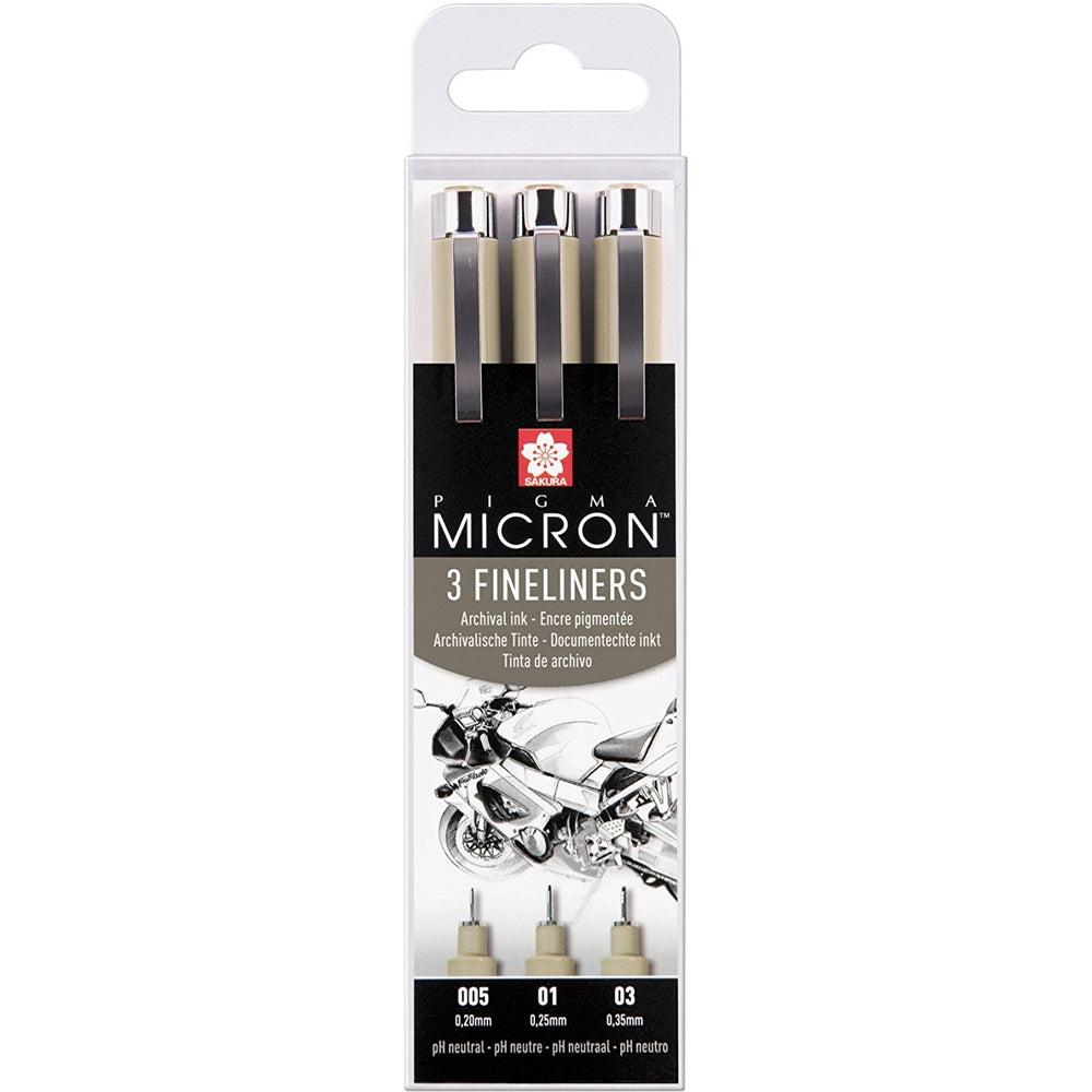Acuarella - culori acrilice, accesorii papetarie, pensule, carioci si markere etc - Set 3 Linere Sakura Pigma Micron diverse grosimi din categoria Arts & Entertainment > Hobbies & Creative Arts > Arts & Crafts > Art & Crafting Materials > Craft Paint, Ink & Glaze > Art Ink > Drawing Ink, recomandat pentru desen si activitati creative, produs original disponibil din stoc