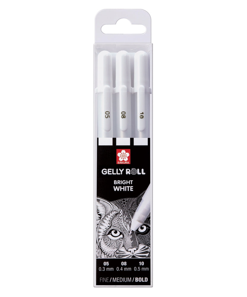 Acuarella - culori acrilice, accesorii papetarie, pensule, carioci si markere etc - Set 3 pixuri albe Sakura Gelly Roll din categoria Arts & Entertainment > Hobbies & Creative Arts > Arts & Crafts > Art & Crafting Materials > Craft Paint, Ink & Glaze > Art Ink > Drawing Ink, util pentru elevi, studenti si profesori, calitate premium pentru rezultate excelente