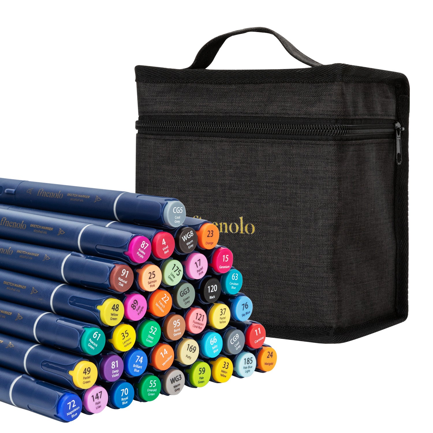 Set 40 markere sketching varf dublu 1 mm - 7 mm in husa textila Deli