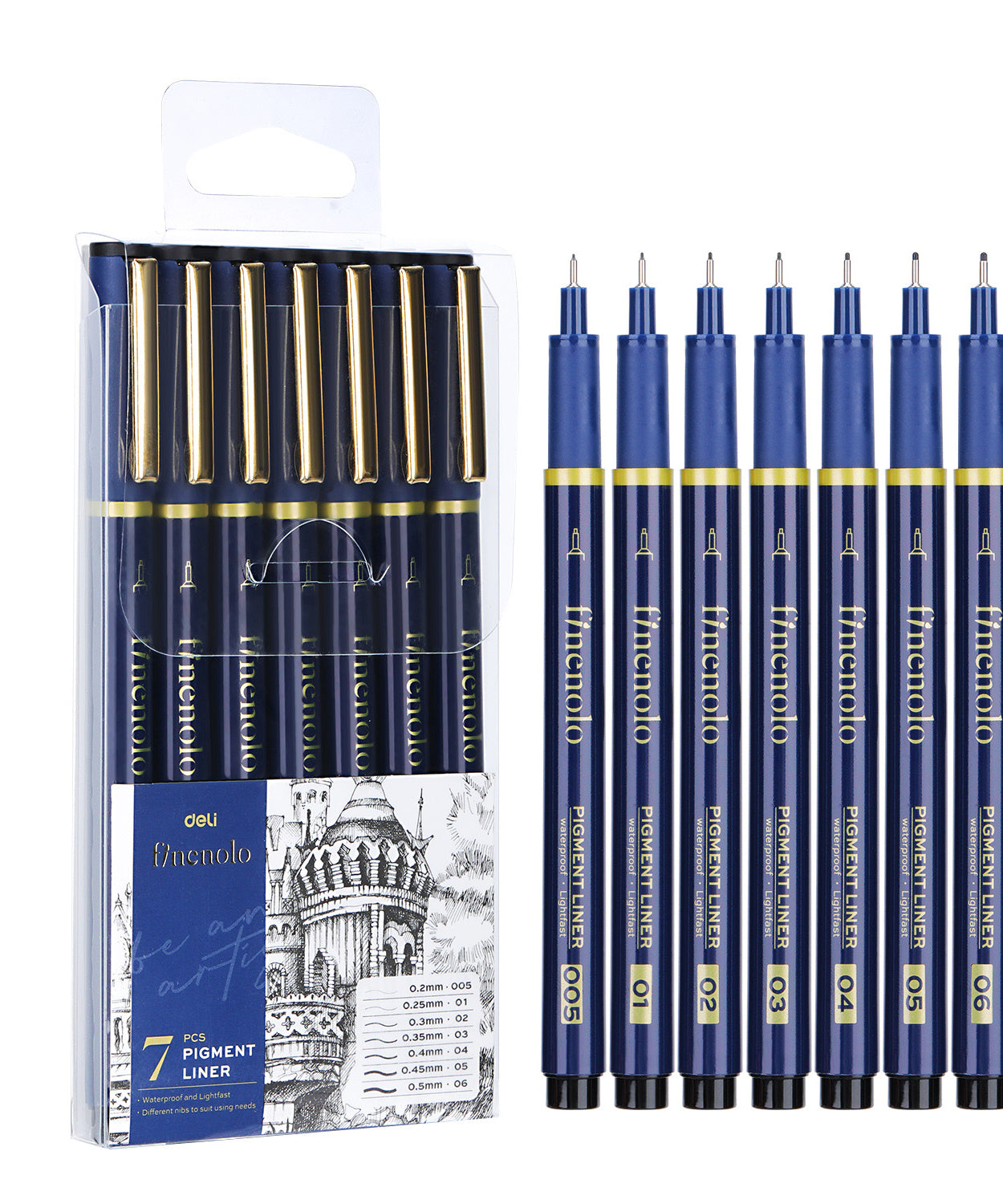 Set 7 linere grafice (0.2, 0.25, 0.3, 0.35, 0.4, 0.45, 0.5mm) Deli