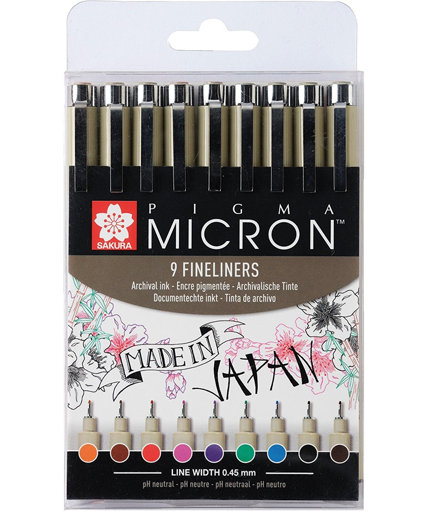 Acuarella - culori acrilice, accesorii papetarie, pensule, carioci si markere etc - Set 9 Linere Sakura Pigma Micron 05 din categoria Arts & Entertainment > Hobbies & Creative Arts > Arts & Crafts > Art & Crafting Materials > Craft Paint, Ink & Glaze > Art Ink > Drawing Ink, ideal pentru scoala si teme zilnice, alegere inspirata pentru papetarie moderna