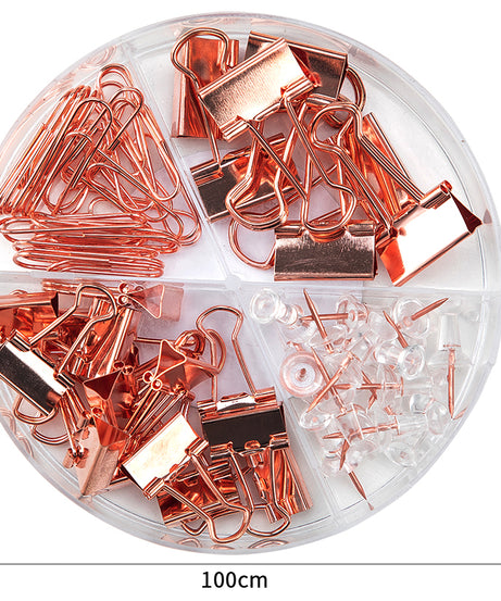 Accesorii birou set cu agrafe, clipsuri si pioneze aurii Deli