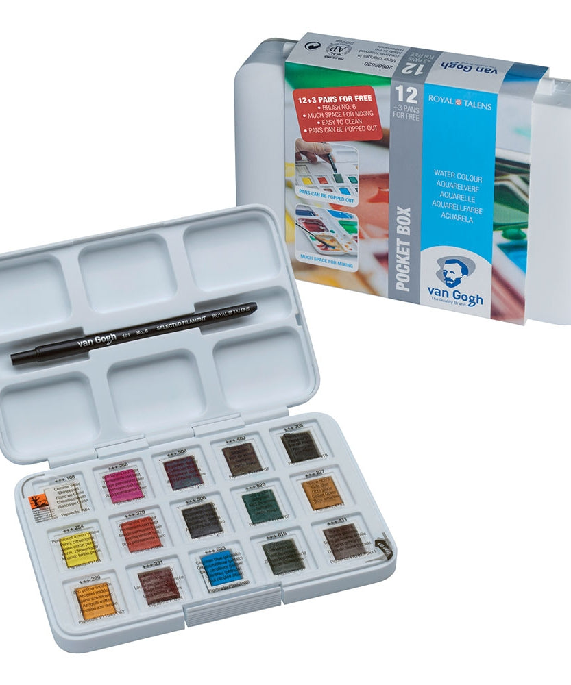 Acuarella - culori acrilice, accesorii papetarie, pensule, carioci si markere etc - Set acuarele Van Gogh Pocket Box 12 + 3f din categoria , recomandat pentru desen si activitati creative, pret avantajos in magazin online