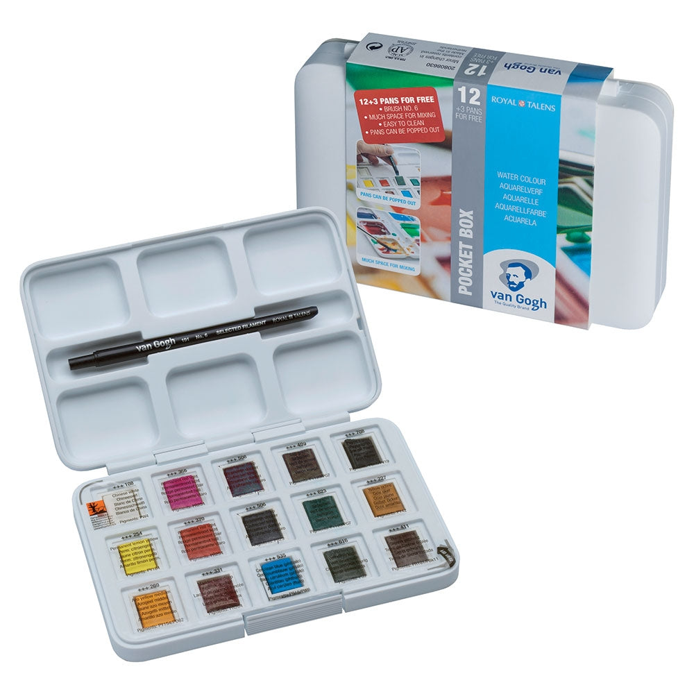 Acuarella - culori acrilice, accesorii papetarie, pensule, carioci si markere etc - Set acuarele Van Gogh Pocket Box 12 + 3f din categoria , recomandat pentru desen si activitati creative, pret avantajos in magazin online