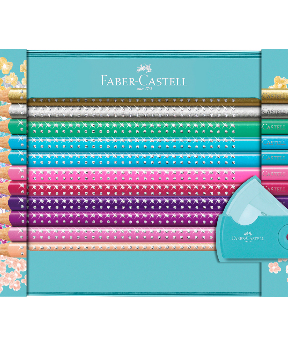 Creioane colorate Sparkle set cadou 20 culori + ascutitoare sleeve Faber-Castell