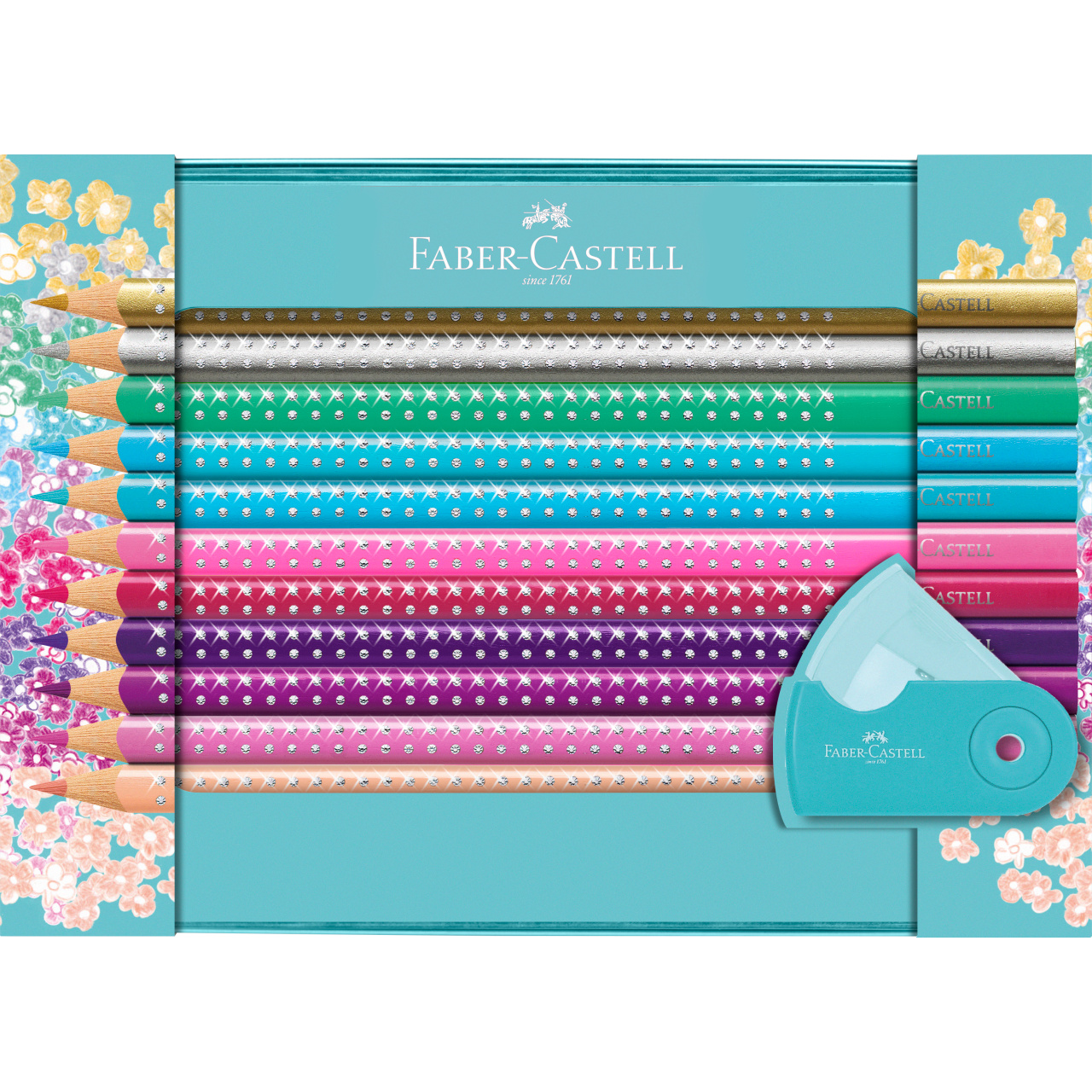 Creioane colorate Sparkle set cadou 20 culori + ascutitoare sleeve Faber-Castell