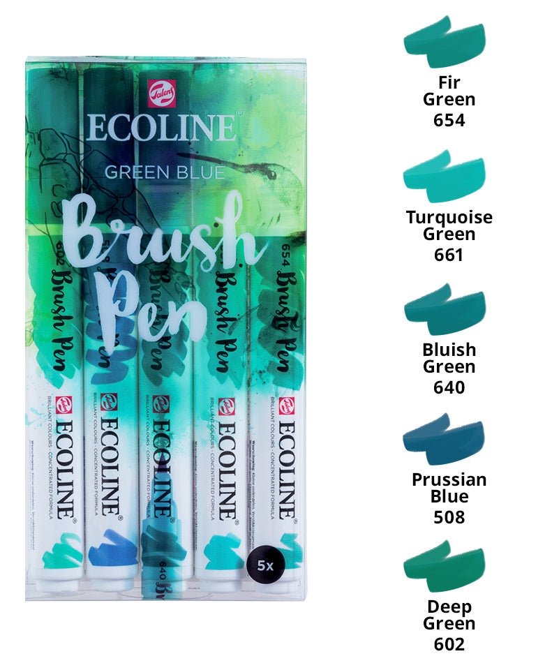 Seturi carioci Ecoline Brushpen x 5 Green -  din categoria , recomandat pentru desen si activitati creative, disponibil online cu livrare rapida