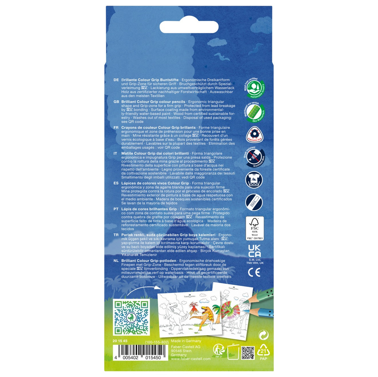 Creioane colorate 10+3 culori grip dinozauri Faber-Castell