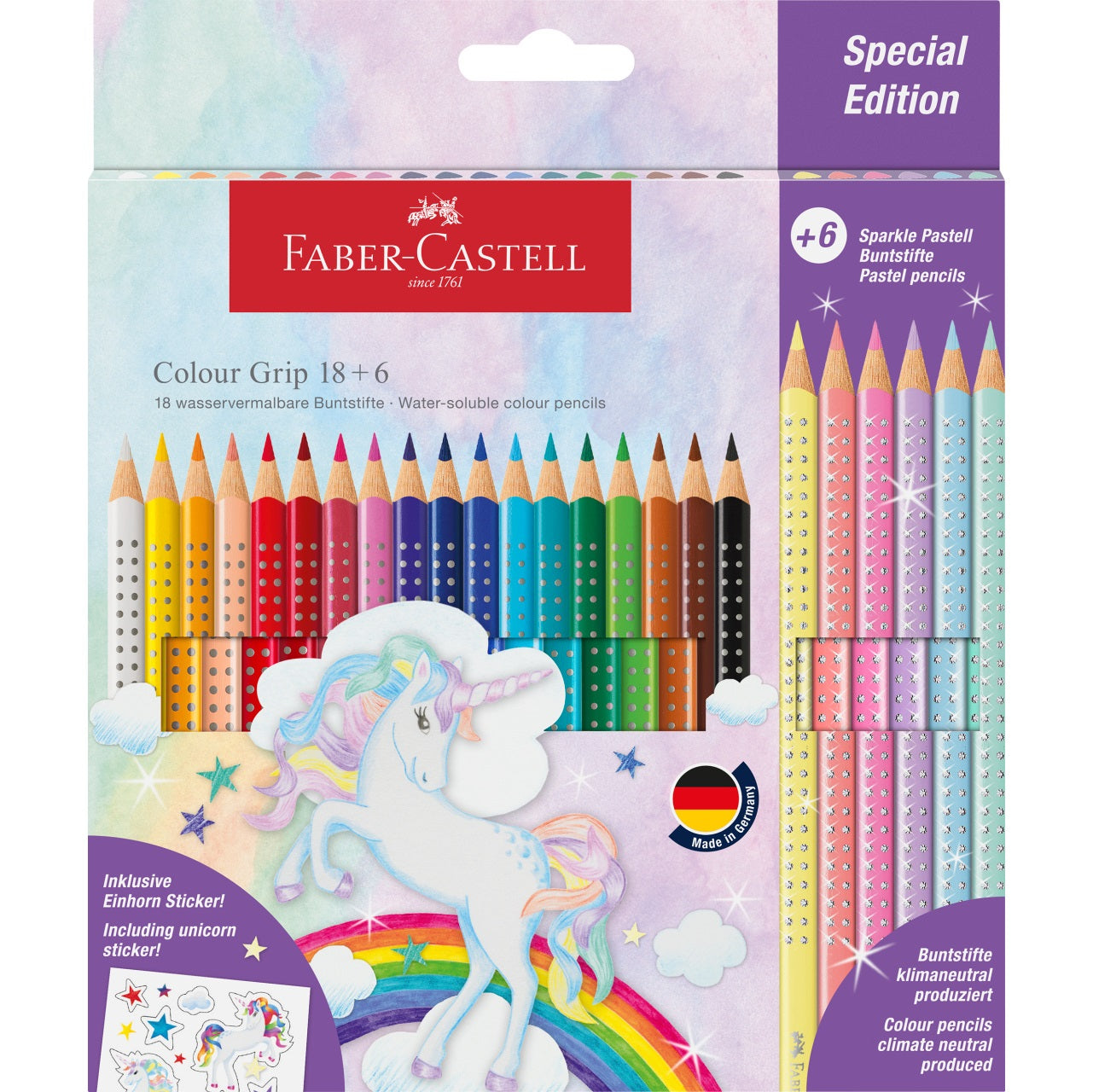 Creioane colorate 18+6 culori grip unicorni Faber-Castell