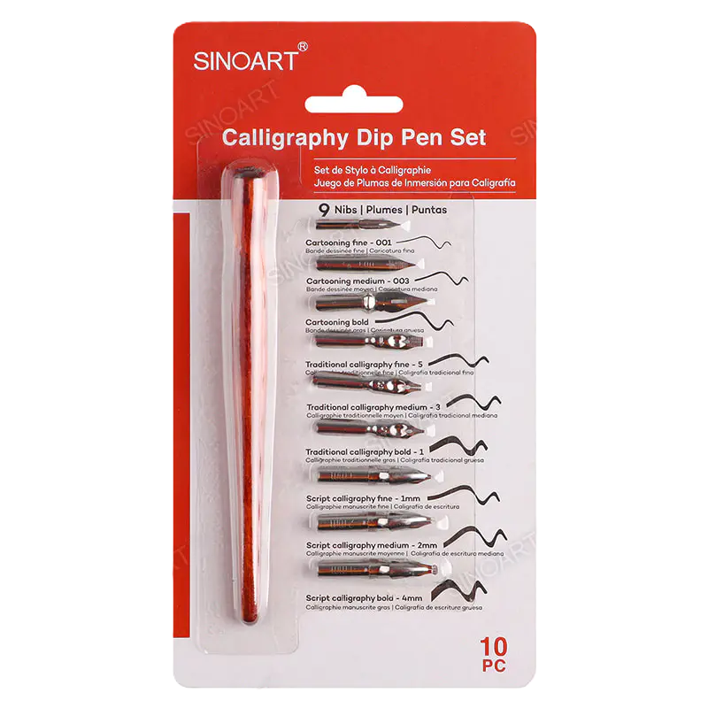 Set de caligrafie 9 penite si 1 toc SinoArt