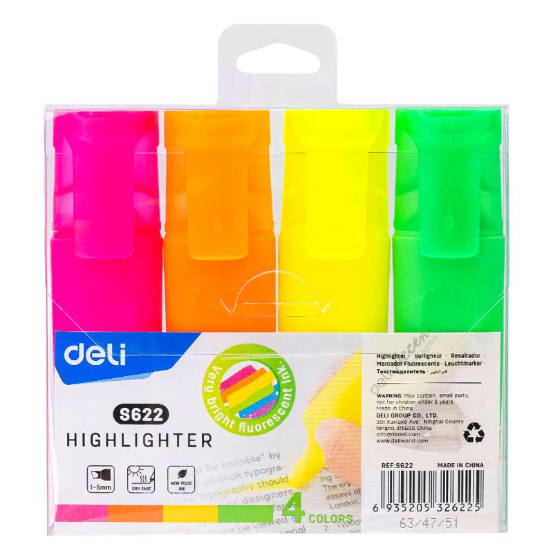 Textmarker set 4 culori neon accent Deli