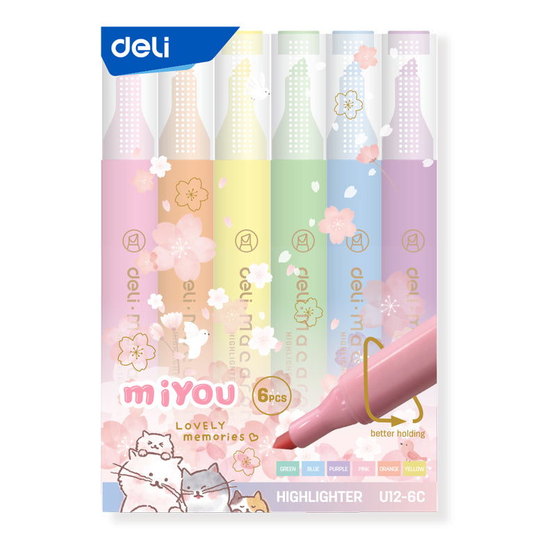 Acuarella - culori acrilice, accesorii papetarie, pensule, carioci si markere etc - Textmarker slim set 6 culori pastel Miyou Macarons Deli din categoria , perfect pentru birou si organizare eficienta, calitate premium pentru rezultate excelente